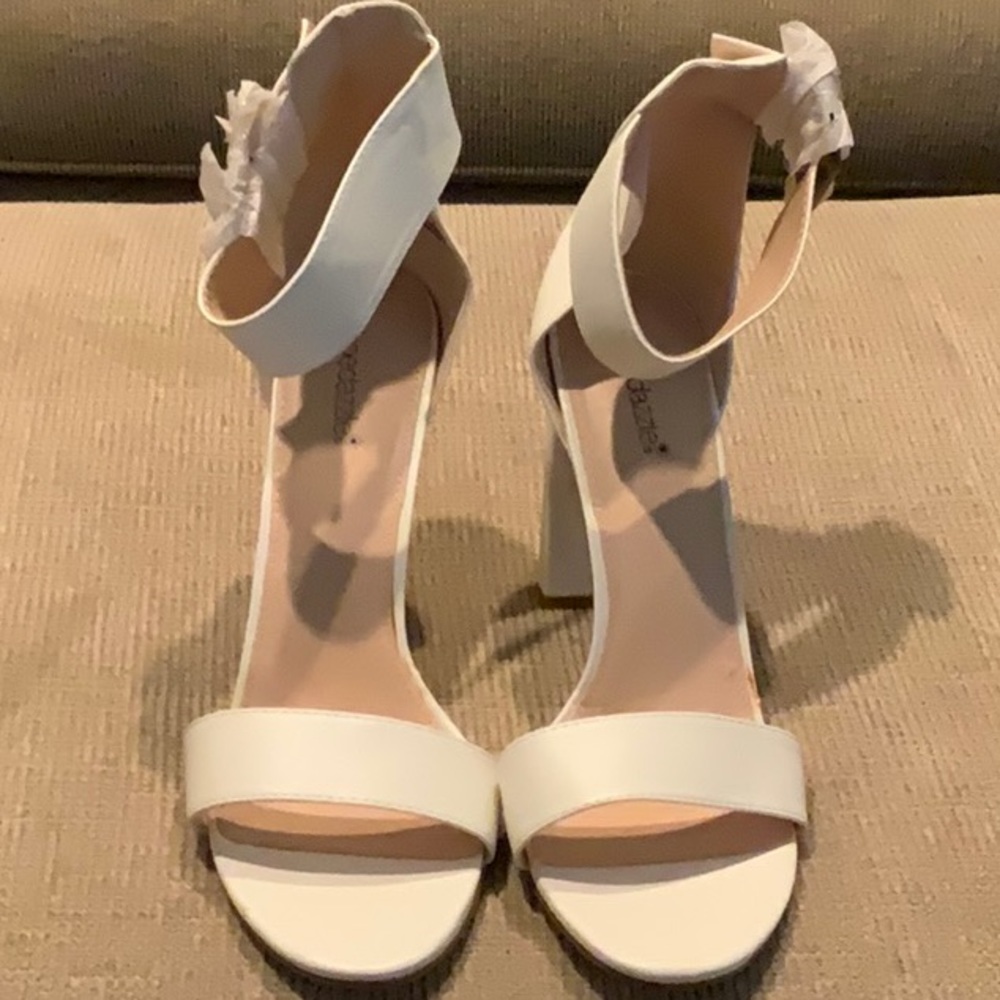ShoeDazzle white Strappy Block Heels.  Women’s size 12